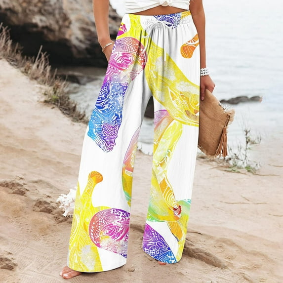 Mitankcoo Wide Leg Pants for Women - Plus Size Elastic High Waisted Palazzo Pants Trendy Lounge Pant Multi-color Pants Size L