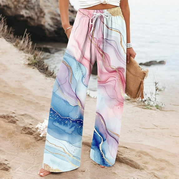 Mitankcoo Wide Leg Pants for Women - Plus Size Elastic High Waisted Palazzo Pants Trendy Lounge Pant Multi-color Pants Size M