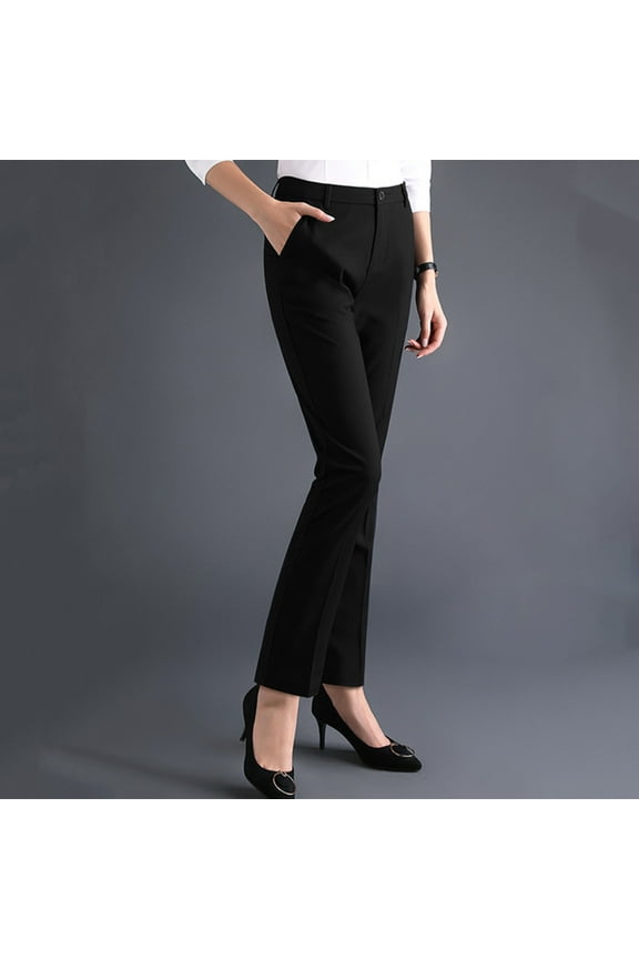 Women Dress Pants - High Waist Stretchy Bootcut Pants Business Office Casual Slacks Black Pants Size L
