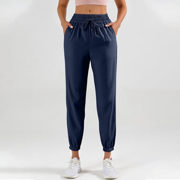 Mitancoo Women's Joggers Pants - Casual Loose Drawstring Elastic High Waisted Pants with Pockets Blue Pants Size XXL