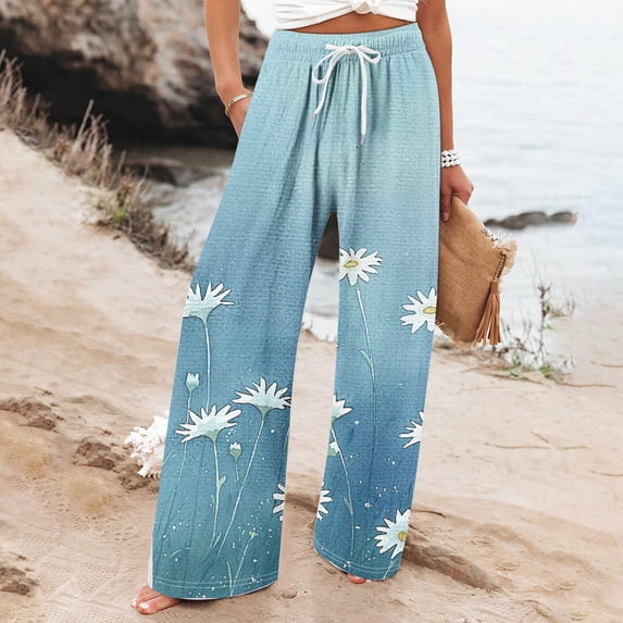 Mitankcoo Womens Casual Pants - Plus Size Casual High Waisted Printed Flowy Lounge Pants with Pocket Multi-color Pants Size 3XL