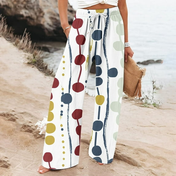 Mitancoo Womens Casual Pants - Plus Size Casual High Waisted Printed Flowy Lounge Pants with Pocket Multi-color Pants Size 3XL