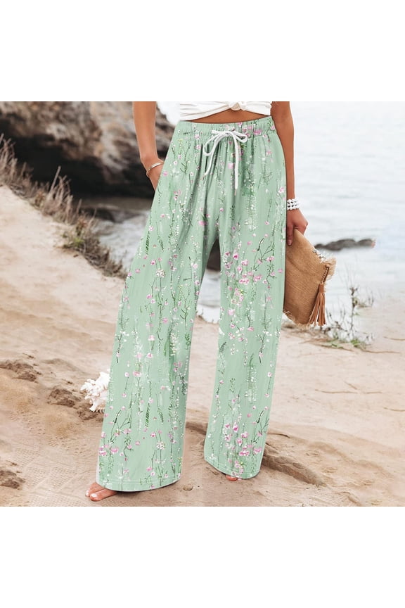 Womens Casual Pants - Plus Size Casual High Waisted Printed Flowy Lounge Pants with Pocket Multi-color Pants Size S