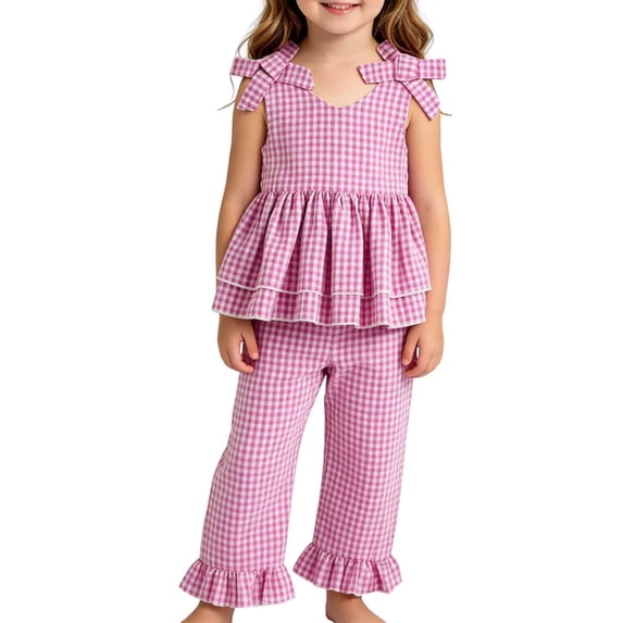 Mitankcoo Baby Girls 2 Piece Sets Sleeveless Ruffle Hem Tops & Wide Leg Pants Outfits for Summer Casual 0-5Y