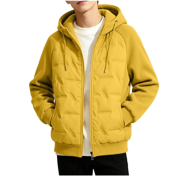 Mitankcoo Boys Hooded Quilted Jacket, Full Zip Raglan Long Sleeve Outerwear with Drawstring Hood and Ribbed Cuffs
