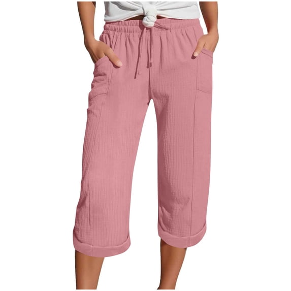 Mitankcoo Cotton Linen Capri Pants for Women Straight Leg Loose Trousers with Side Pockets Daily Comfort