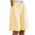 thumbnail image 1 of Mitankcoo Cotton Linen Strip Shorts for Girls Button Wide Leg Short Pants Summer Daily Casual Wear, 1 of 8