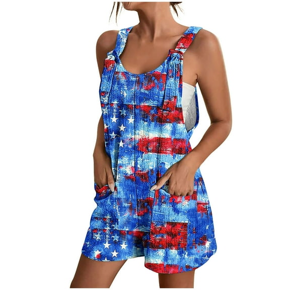 Mitankcoo Cute Rompers for Women Casual Sleeveless Print Pockets Summer Vacation Short Jumpsuits S-3XL