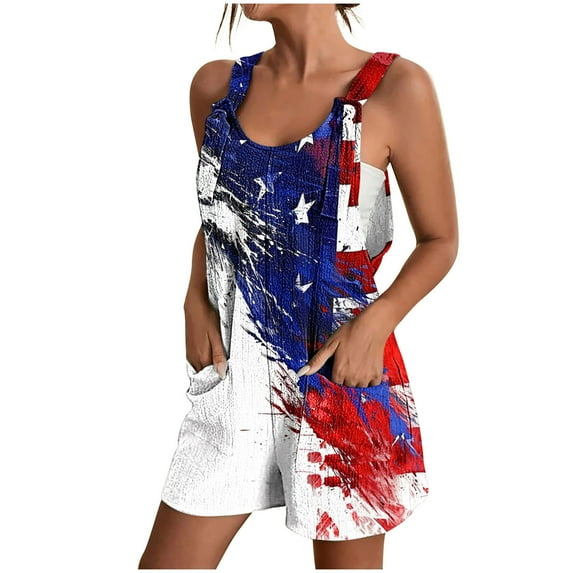 Mitankcoo Cute Rompers for Women Casual Summer Pockets Sleeveless Print Vacation Short Jumpsuits S-3XL