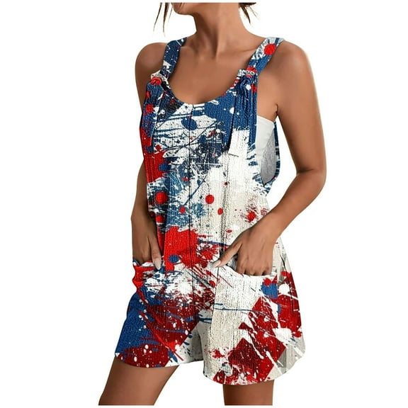 Mitankcoo Cute Rompers for Women Print Summer Casual Pockets Sleeveless Vacation Short Jumpsuits S-3XL