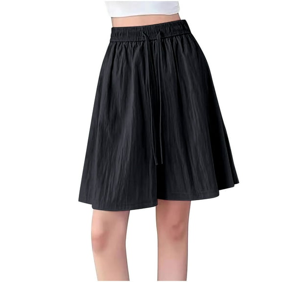 Mitankcoo Elastic Waist Shorts for Women Denim Drawstring Casual Summer Everyday Wide Leg Bermuda Shorts M-XL