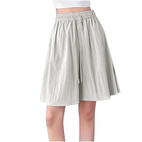 Mitankcoo Elastic Waist Shorts for Women Drawstring Denim Casual Summer Everyday Wide Leg Bermuda Shorts M-XL