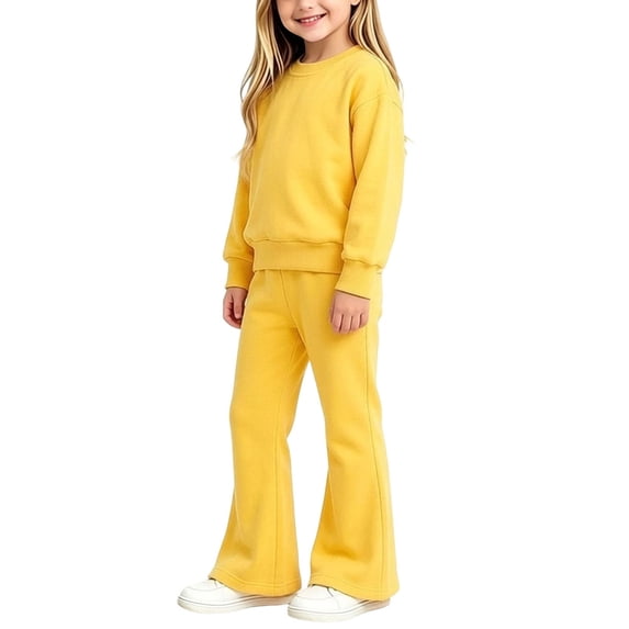 Mitankcoo Girls 2‑Piece Outfit Set Crew Neck Long Sleeve Sweatshirt & Elastic Waist Flare Pants Casual Tracksuit 0-8Y