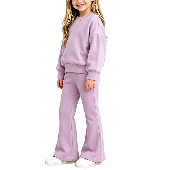 Mitankcoo Girls 2‑Piece Outfit Set Crew Neck Long Sleeve Sweatshirt & Elastic Waist Flare Pants Casual Tracksuit 0-8Y