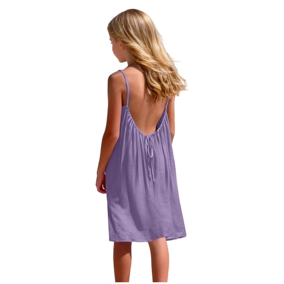 Mitankcoo Girls Backless Dresses Back Drawstring Halter Dress for Summer Beach Vacation & Home Wear 5-14Y