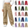 thumbnail image 1 of Mitankcoo Girls Cargo Pants Elastic Waist Wide Leg Multi Pockets Loose Casual Trousers for Kids School Daily 5-15Y, 1 of 8