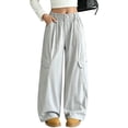 thumbnail image 1 of Mitankcoo Girls Cargo Pants Wide Leg Drawstring Waist Multi Pockets Loose Casual Kids Trousers 5-15Y, 1 of 7