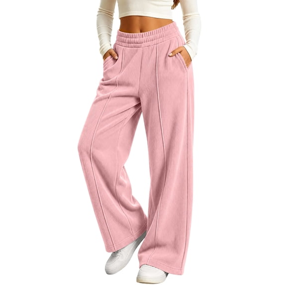 Mitankcoo Girls Corduroy Wide Leg Pants Elastic High Waist Casual Loose Trousers with Pockets for Kids Daily 4-15Y