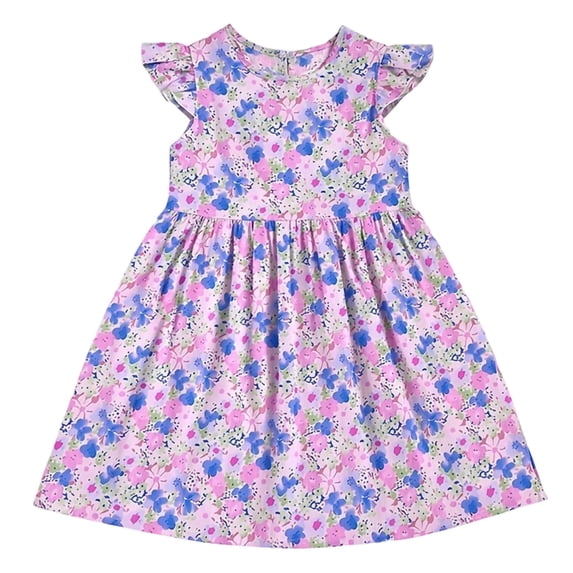 Mitankcoo Girls Cotton Dresses Floral Print Sleeveless Crew Neck A-Line Dress for Summer Daily Fashion 4-16Y