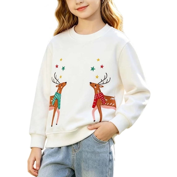Mitankcoo Girls Embroidered Sweatshirt Long Sleeve Crew Neck Pullover for Casual Comfort Tops 1-7Y