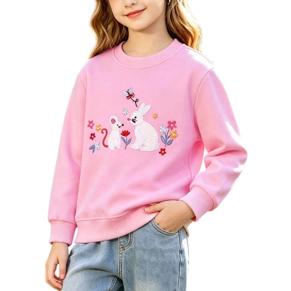 Mitankcoo Girls Embroidered Sweatshirt Long Sleeve Crew Neck Pullover for Casual Comfort Tops 1-7Y
