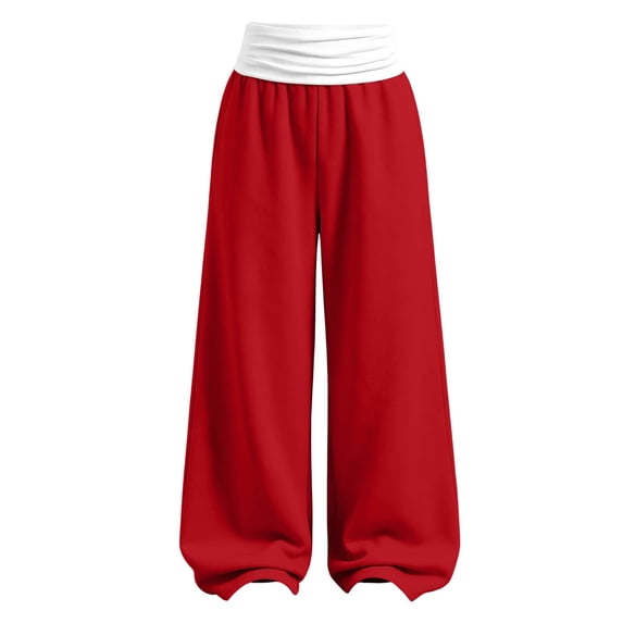 Mitankcoo Girls Fold‑Over High Waist Wide Leg Sweatpants Loose Casual Trousers with Pockets for Kids Fall Winter Daily 5-15Y