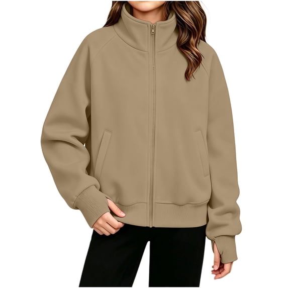 Mitankcoo Girls Full Zip Jacket Sweatshirt Mock Neck Long Sleeve Casual Sport Outerwear for Kids Winter Fall 5-15Y