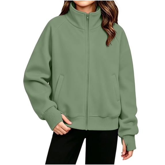 Mitankcoo Girls Full Zip Jacket Sweatshirt Mock Neck Long Sleeve Casual Sport Outerwear for Kids Winter Fall 5-15Y