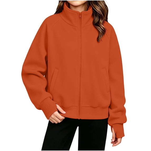 Mitankcoo Girls Full Zip Jacket Sweatshirt Mock Neck Long Sleeve Casual Sport Outerwear for Kids Winter Fall 5-15Y