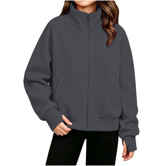 Mitankcoo Girls Full Zip Jacket Sweatshirt Mock Neck Long Sleeve Casual Sport Outerwear for Kids Winter Fall 5-15Y