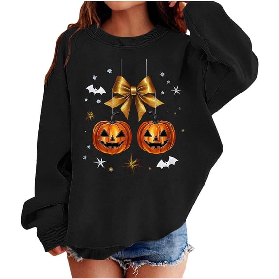 Mitankcoo Girls Halloween Print Sweatshirt Crew Neck Long Sleeve Pullover for Fall Casual Wear