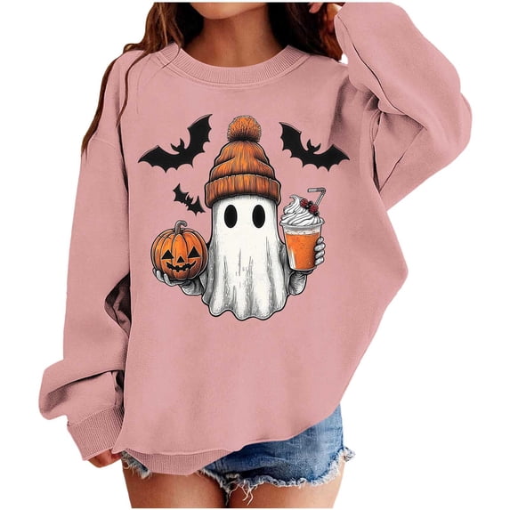 Mitankcoo Girls Halloween Print Sweatshirt Crew Neck Long Sleeve Pullover for Fall Casual Wear