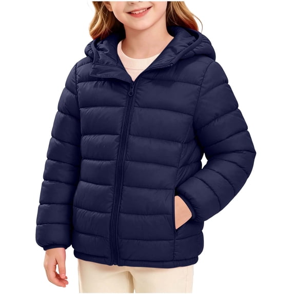 Mitankcoo Girls Hooded Lightweight Puffer Jacket, Full Zip Long Sleeve Quilted Outerwear with Side Pockets