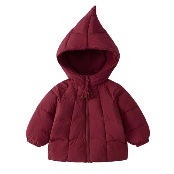 Mitankcoo Girls Hooded Puffer Coat Cute Pointed Wizard Hat Quilted Winter Jacket with Tassel Zipper Warm Outerwear 1-10Y