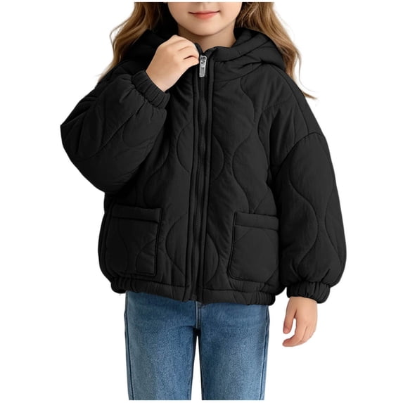 Mitankcoo Girls Hooded Quilted Jacket Full Zip Padded Coat with Pockets Lightweight Warm Winter Outerwear 1-10Y