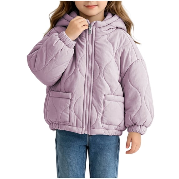 Mitankcoo Girls Hooded Quilted Jacket Full Zip Padded Coat with Pockets Lightweight Warm Winter Outerwear 1-10Y