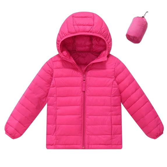 Mitankcoo Girls Lightweight Hooded Puffer Jacket Quilted Winter Coat with Storage Bag Portable Warm Outerwear 2-15Y