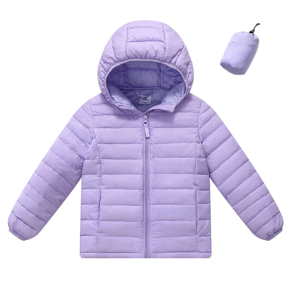 Mitankcoo Girls Lightweight Hooded Puffer Jacket Quilted Winter Coat with Storage Bag Portable Warm Outerwear 2-15Y