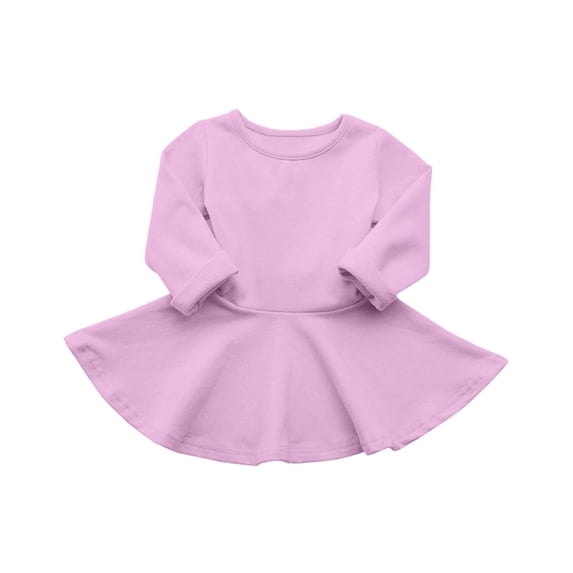 Mitankcoo Girls Long Sleeve Swing Dresses Crew Neck Soft Knit A‑Line Skater Dress Casual Daily Outfit for Fall Daily 9M-3Y