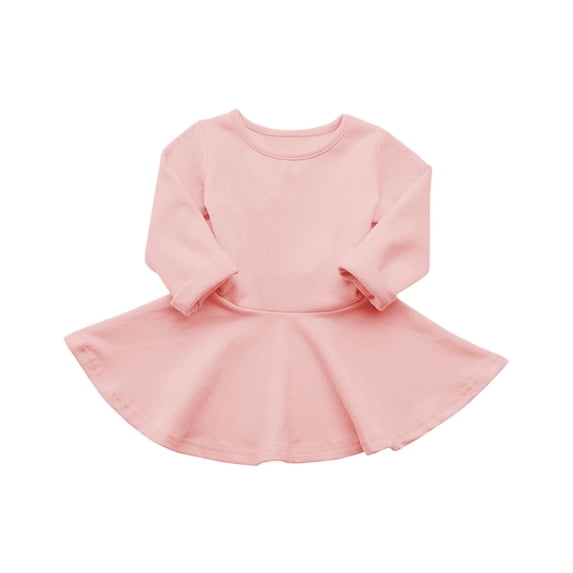 Mitankcoo Girls Long Sleeve Swing Dresses Crew Neck Soft Knit A‑Line Skater Dress Casual Daily Outfit for Fall Daily 9M-3Y