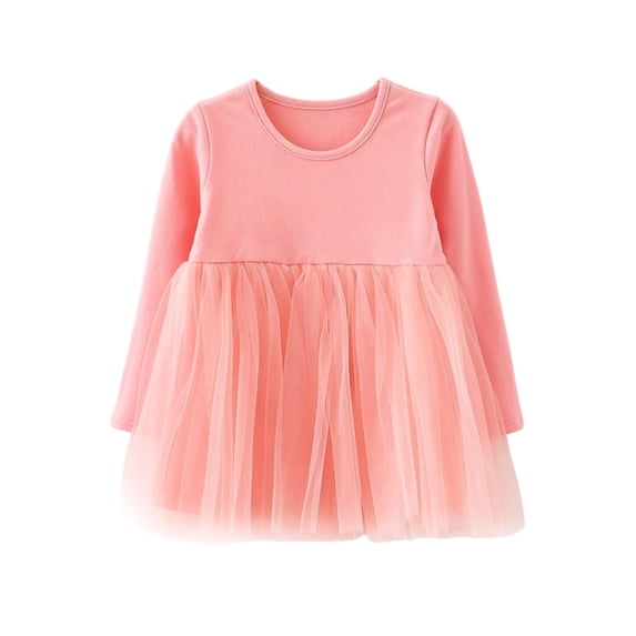Mitankcoo Girls Long Sleeve Tulle Dress Round Neck Knit Top Tutu Mesh Skirt for Casual Daily Outfit Dresses 0-3Y