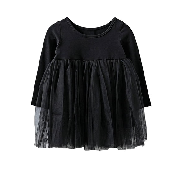 Mitankcoo Girls Long Sleeve Tulle Dress Round Neck Knit Top Tutu Mesh Skirt for Casual Daily Outfit Dresses 0-3Y