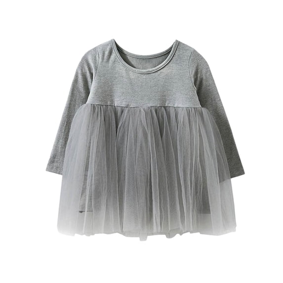 Mitankcoo Girls Long Sleeve Tulle Dress Round Neck Knit Top Tutu Mesh Skirt for Casual Daily Outfit Dresses 0-3Y