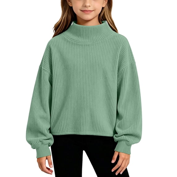 Mitankcoo Girls Mock Neck Ribbed Top Kids Loose Long Sleeve Pullover Sweatshirt for Fall Winter Casual Daily Outfits 4-15Y