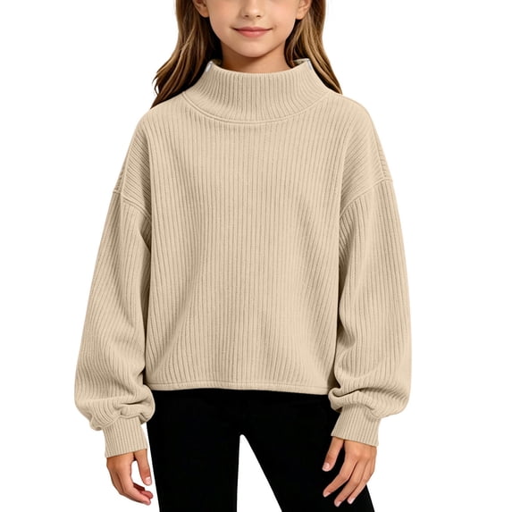 Mitankcoo Girls Mock Neck Ribbed Top Kids Loose Long Sleeve Pullover Sweatshirt for Fall Winter Casual Daily Outfits 4-15Y
