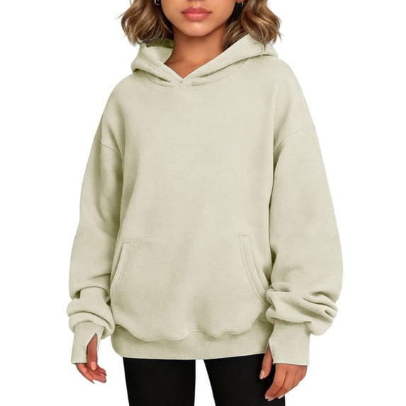Mitankcoo Girls Oversized Pullover Hoodie Basic Long Sleeve Sweatshirt with Kangaroo Pocket for Casual