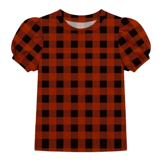 Mitankcoo Girls Plaid Tops Fashion Print Short Sleeve Crew Neck T-Shirts Blouse for Casual Daily 4-15Y