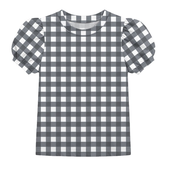 Mitankcoo Girls Plaid Tops Fashion Print Short Sleeve Crew Neck T-Shirts Blouse for Casual Daily 4-15Y