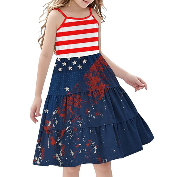 Mitankcoo Girls Print Dresses 4th of July Printed Graphic Cami Dress for Summer Casual Daily Wear