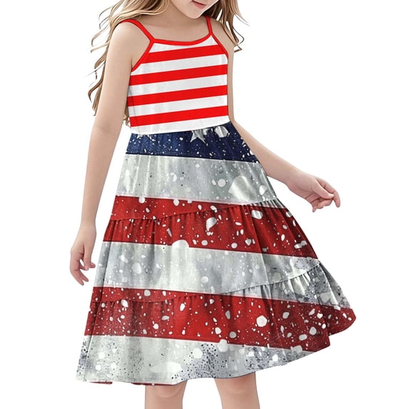 Mitankcoo Girls Print Dresses 4th of July Printed Graphic Cami Dress for Summer Casual Daily Wear